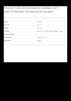 Bakken voor graafmachine Caterpillar 1550 MM
