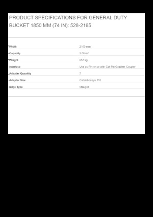 Bakken voor graafmachine Caterpillar 1850 MM