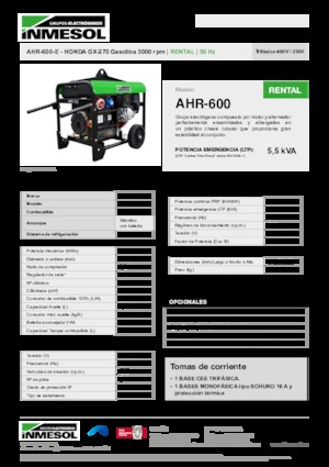 Benzine Generatoren INMESOL AHR-600-E