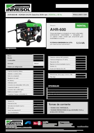 Benzine Generatoren INMESOL AHR-600-M