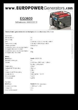 Benzine Generatoren Europower EG3600