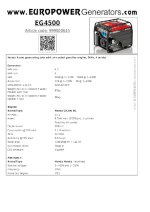 Benzine Generatoren Europower EG4500