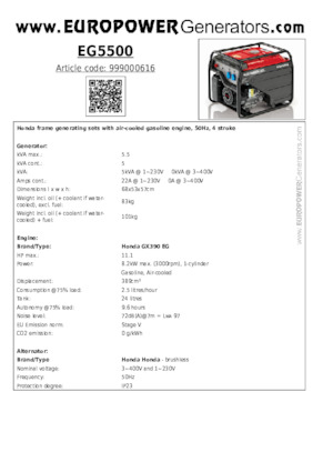 Benzine Generatoren Europower EG5500