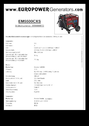 Benzine Generatoren Europower EM5500CXS