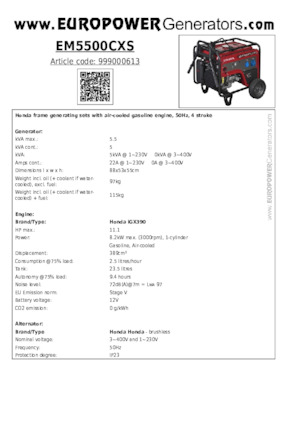 Benzine Generatoren Europower EM5500CXS