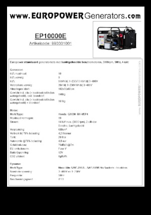 Benzine Generatoren Europower EP10000E (MA)