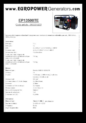 Benzine Generatoren Europower EP13500TE (S)