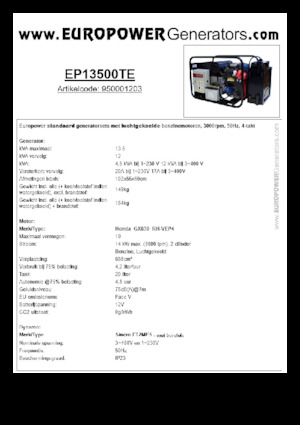 Benzine Generatoren Europower EP13500TE (S)