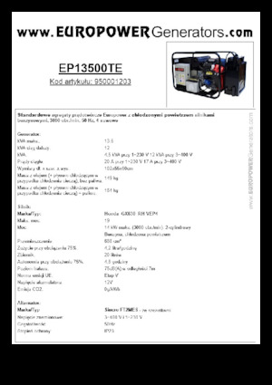 Benzine Generatoren Europower EP13500TE (S)