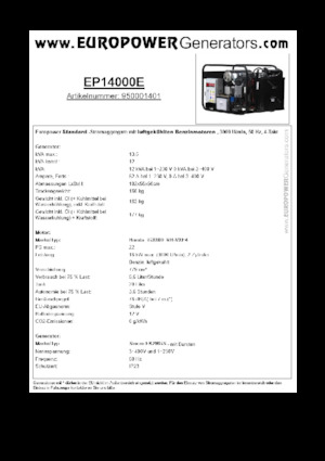 Benzine Generatoren Europower EP14000E (S)