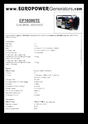 Benzine Generatoren Europower EP16000TE (S)