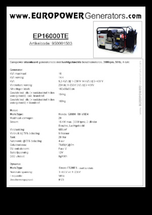 Benzine Generatoren Europower EP16000TE (S)