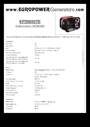 Benzine Generatoren Europower EP20000TE (S)