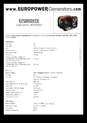 Benzine Generatoren Europower EP20000TE (S)