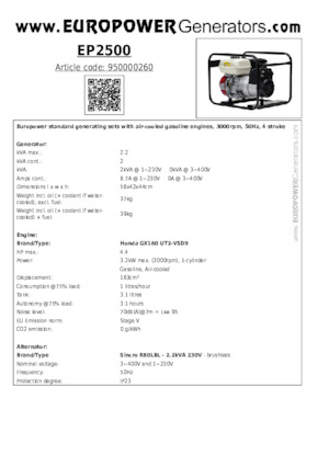 Benzine Generatoren Europower EP2500 (S)