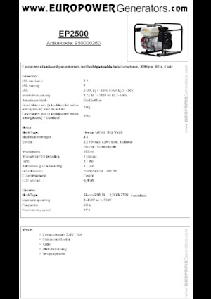 Benzine Generatoren Europower EP2500 (S)