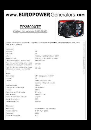 Benzine Generatoren Europower EP25000TE (S)