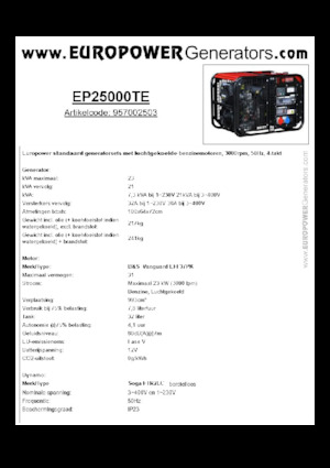 Benzine Generatoren Europower EP25000TE (S)