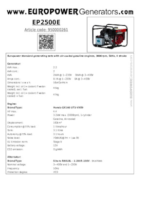 Benzine Generatoren Europower EP2500E (S)