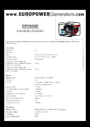 Benzine Generatoren Europower EP2500E (S)