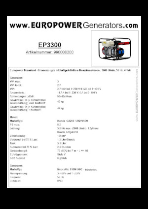Benzine Generatoren Europower EP3300 (MA)