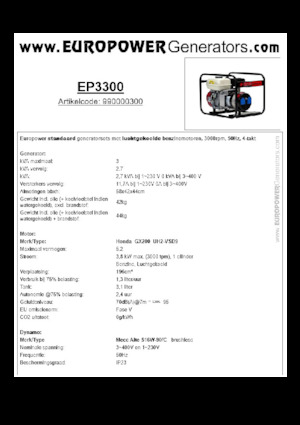 Benzine Generatoren Europower EP3300 (MA)