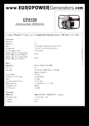 Benzine Generatoren Europower EP4100 (S)
