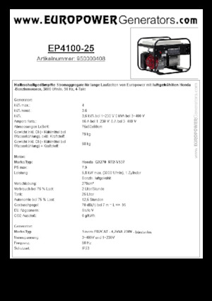 Benzine Generatoren Europower EP4100-25 (S)