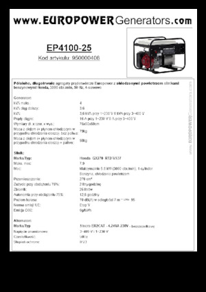 Benzine Generatoren Europower EP4100-25 (S)