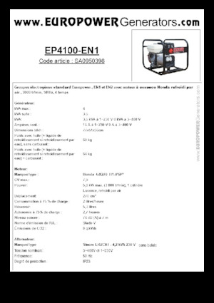 Benzine Generatoren Europower EP4100-EN1 (S)