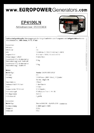 Benzine Generatoren Europower EP4100LN (S)