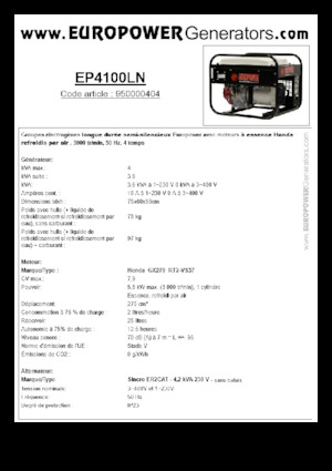 Benzine Generatoren Europower EP4100LN (S)
