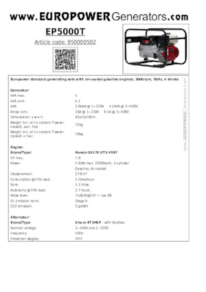 Benzine Generatoren Europower EP5000T (S)