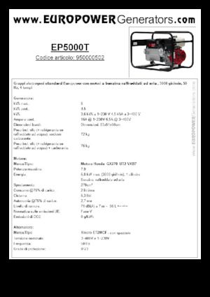 Benzine Generatoren Europower EP5000T (S)
