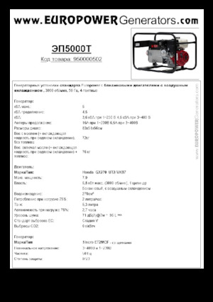 Benzine Generatoren Europower EP5000T (S)
