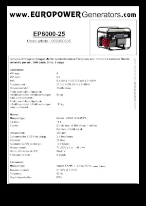 Benzine Generatoren Europower EP6000-25 (S)