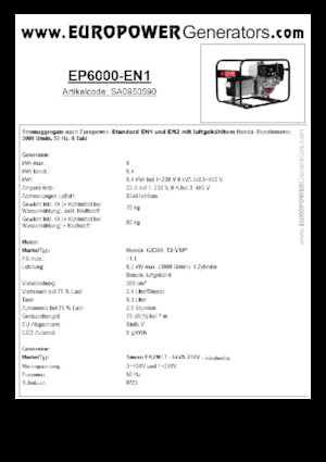 Benzine Generatoren Europower EP6000 EN1 (S)