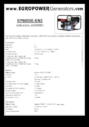 Benzine Generatoren Europower EP6000E-EN2 (S)