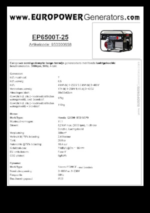 Benzine Generatoren Europower EP6500T-25 (S)