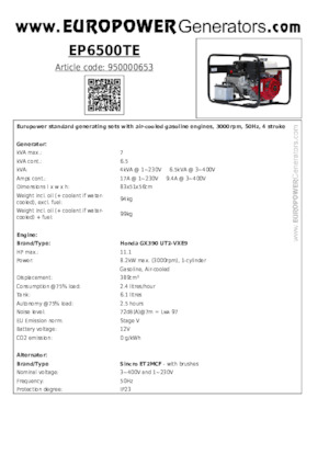 Benzine Generatoren Europower EP6500TE (S)