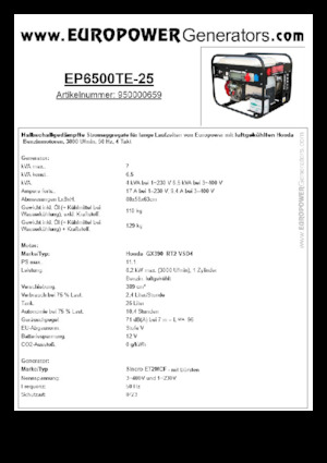 Benzine Generatoren Europower EP6500TE-25 (S)