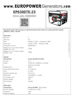 Benzine Generatoren Europower EP6500TE-25 (S)