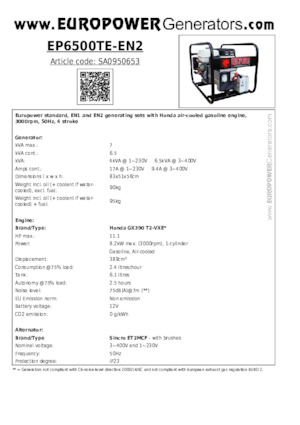Benzine Generatoren Europower EP6500TE-EN2 (S)