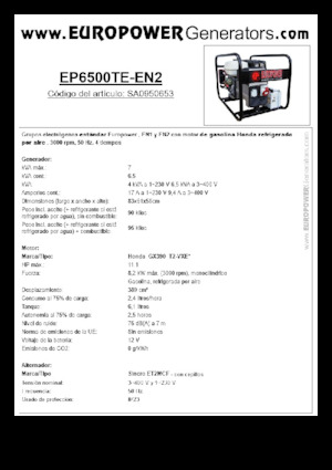 Benzine Generatoren Europower EP6500TE-EN2 (S)