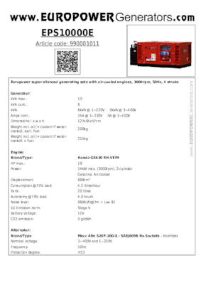 Benzine Generatoren Europower EPS10000E (MA)