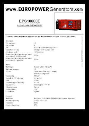 Benzine Generatoren Europower EPS10000E (MA)
