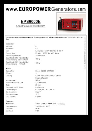 Benzine Generatoren Europower EPS6000E (S)