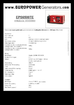 Benzine Generatoren Europower EPS6500TE (S)