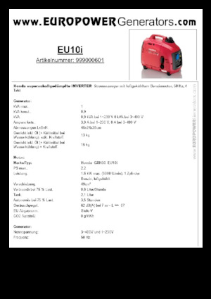Benzine Generatoren Europower EU10i
