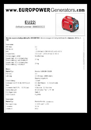 Benzine Generatoren Europower EU22i